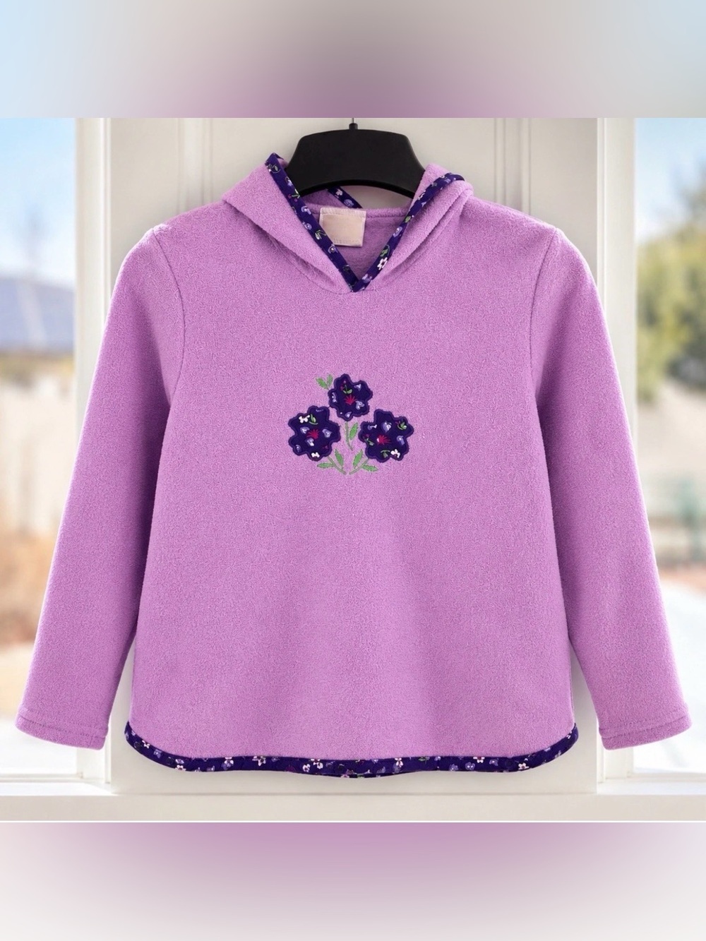 Vintage Expressions Girls 6 Purple Fleece Hoodie Floral Embroidered Pullover NWT